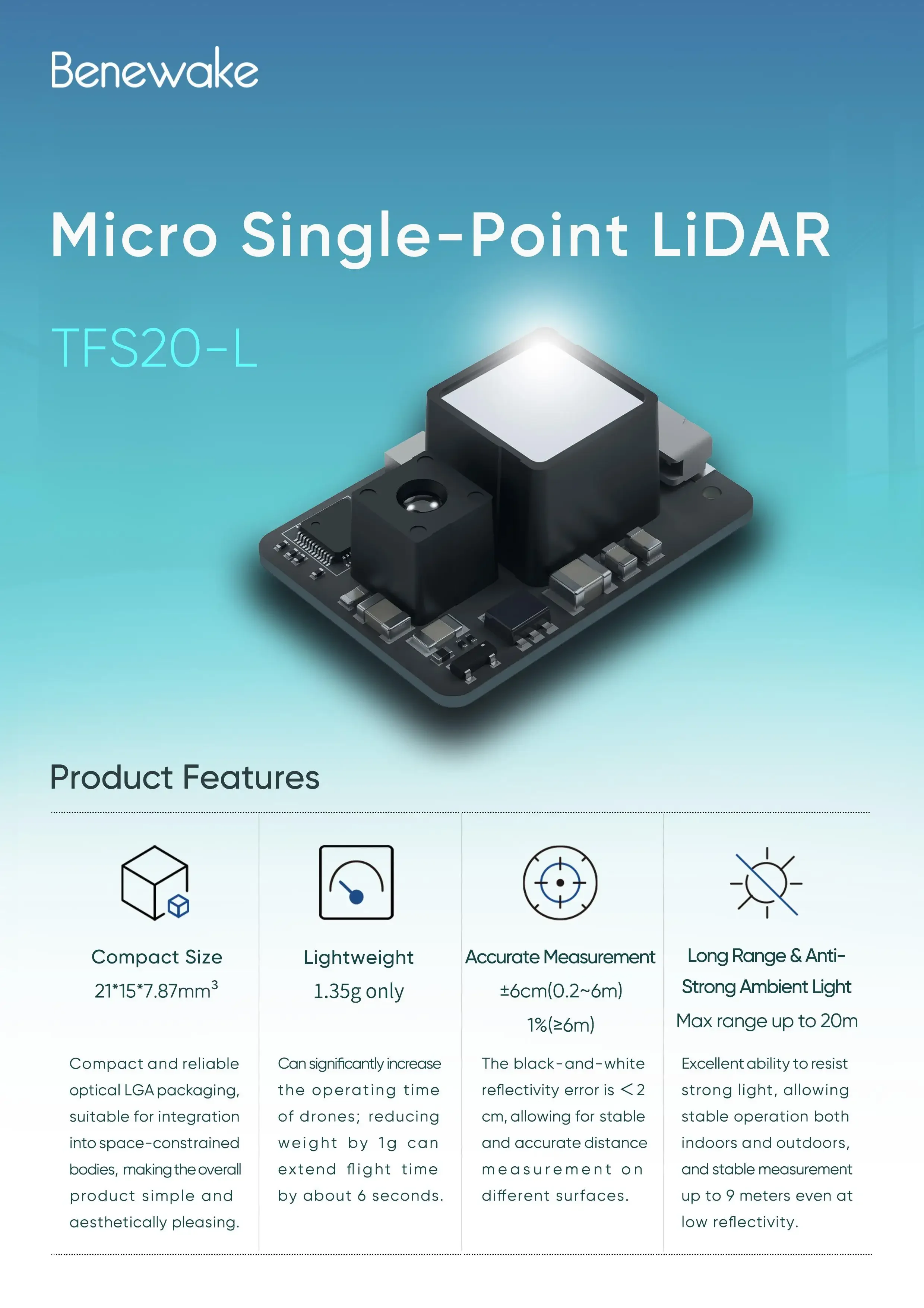 베네이웨이크 TFS20-L 20m 마이크로 LiDAR  - Drone Lidar 리뷰 및 가격
